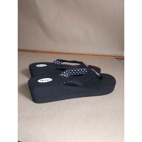 Floopi Wedge Sandals Flip Flops Black Size 10 - Picture 2 of 5